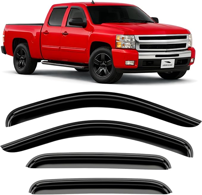 Voron Glass Tape-on Extra Durable Rain Guards for Trucks Chevrolet (Chevy) Silverado/GMC Sierra 2007-2013 Crew Cab, Window Deflectors, Vent Window Visors, 4 Pieces - 120003