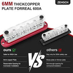 600A Bus Bar 12V Power Distribution Block with 3/8" Studs,Marine Battery Bus Bar Terminal Block Positive & Negative for Automotive Car Boat Solar System (600A 6 x 3/8" Terminal Studs)
