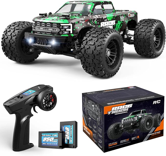 1:18 Scale RC Truck 18859E, 4X4 Off-Road Vehicle with Speeds up to 36km/h, Hobby Grade 2.4GHz Remote Control, Water-Resistant Electronics, Two 7.4V Li-Po Batteries for Extended Playtime