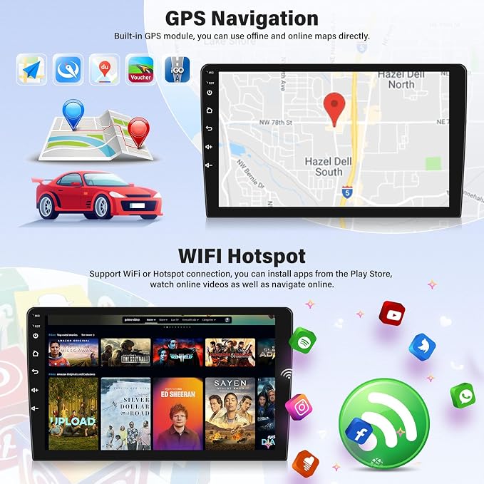 [4+128G] Android 15 Car Radio Stereo for Hyundai 2007-2010 with Wireless Carplay&Android Auto,9 Inch Car Radio with Mirror Link Bluetooth FM/RDS WiFi GPS EQ SWC+AHD Backup Camera