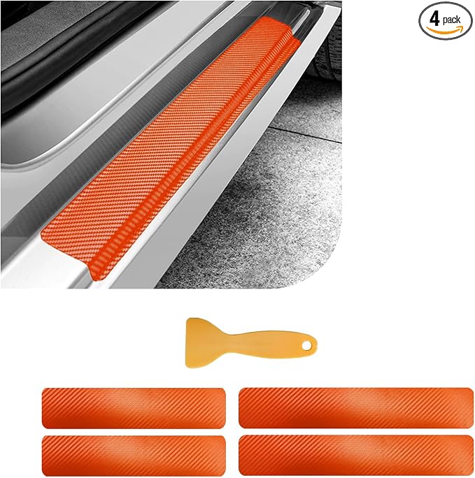 4 PCS Car Door Sill Protector, 3D Carbon Fiber Auto Door Entry Edge Guard Protection Trim, Anti-Scratch Threshold Cover Strips, Sill Protection Sticker for Car SUV Truck (Orange)