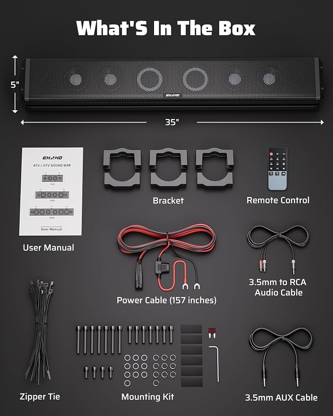 34 Inch UTV Sound Bar, IP66 Waterproof Bluetooth Golf Cart Sound Bar, ATV SoundBar with RGB Lighting, Amplified Powersports SXS SoundBar, UTV Speakers Compatible with Polaris RZR Can-Am