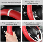 Car Leather Steering Wheel Cover - Panapi Material, Universal 14.5-15 Inch Leather Anti-Slip Breathable Auto Steering Wheel Covers for Men Women (Nappa Leather - Red & White)