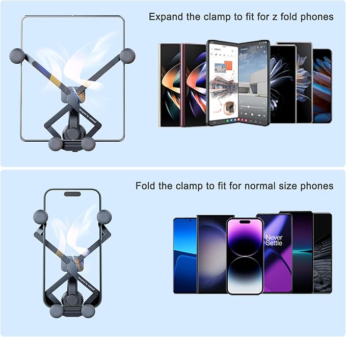 Z Fold 7 6 5 4 3 2 Car Mount Accessories, [2 Forms & Thick Case Friendly] Gravity Cell Phone Holder Mount for Samasung Galaxy Fold 7 6 5 4 3 2 Google Pixel 9 Pro Fold S25 Ultra iPhone 17 16 15