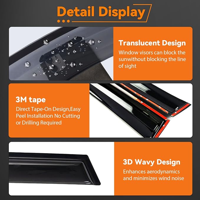 Rain Guards Compatible with 2021-2025 Toyota Sienna, Tape-On Side Window Visor Wind Deflector Vent Visors Car Accessories 4pcs