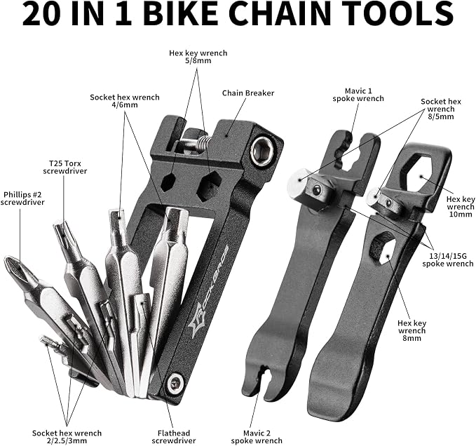 20 In 1 Bike Multi-Function Tool Kit - Allen Wrench, Tire Levers | Portable, Foldable, High Quality Steel,Bike Multitool Cycling Tool Kit