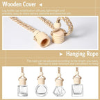 BOTO 100 Pcs Oil Air Freshener Diffuser with Wooden Cap Empty Essential Diffuser Aromatherapy Car Fresheners Clear Car Fragrance Holder Pendant Aesthetic Decor Hanging Perfume Bottle (Various Style)