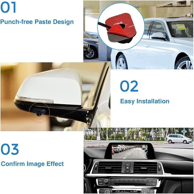 Mini Car Side View Camera/Rear View Camera/Front View Camera | 3-In-1 Car Camera, Rotatable Lens, Paste-On Installation, Flip Image,Mini Size
