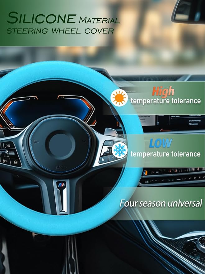 Car Steering Wheel Cover, Non-Slip Silicone Material, Multiple Color Choices, Universal Auto Parts Steering Wheel Cover, Suitable for Most Cars (Light Blue)
