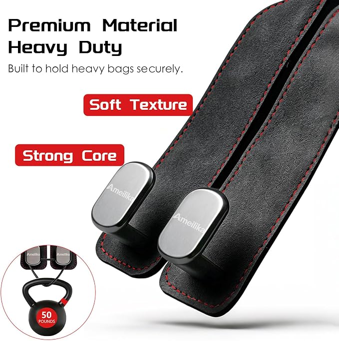 Car Headrest Hook, Car Seat Headrest Hooks and Purse Hook for Car, Leather Seat Back Organizer with Phone Holder, Universal Hidden Storage for SUV/Truck (Rose Red-2Pack)