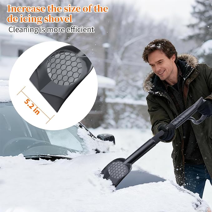 3-in-1 Ice Scraper for Car Windshield,25.8 inch Emergency Snow Shovel with 5.2inch Shovel Blade,Detachable Snow Scrapers with Ergonomic Soft Foam Grip for Cars, Trucks, SUVs, Vehicle(Orange)