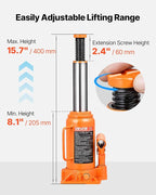 Hydraulic Bottle Jack, 12 Ton/24000 lbs All Welded Car Hydraulic Jack, Features 7.5-14 in Lifting Range & 3-Section Long Handle, for Pickup Truck, Truck, RV, Auto Repair Industrial Engineering