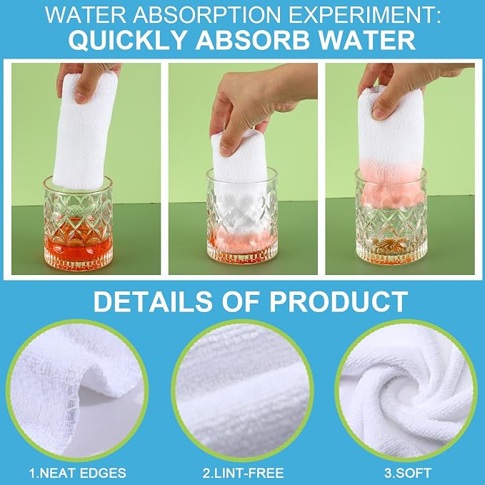 Microfiber Cleaning Cloths for Cars 16 x 16 Inch Ultra Absorbent Car Towels Drying Reusable Cleaning Supplies House Kitchen Window Microfiber Towel(White,60 Pcs)