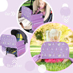 Kids Travel Tray for Car Seat, Road Trip Essentials Kids Lap Tray | Toddler Gift for Girl Activities with Dry Erase Board, No-Drop iPad Holder Stand, Cup Holder & Adjustable Strap, Purple