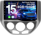 4G+64G Car Radio for Ford Focus 2005-2008: Upgrade Android 15 9" Touch Screen Stereo Head Unit Wireless CarPlay Android Auto, BT 5.4, WiFi 6, GPS, FM, RDS, EQ, SWC, 1080P Backup Camera