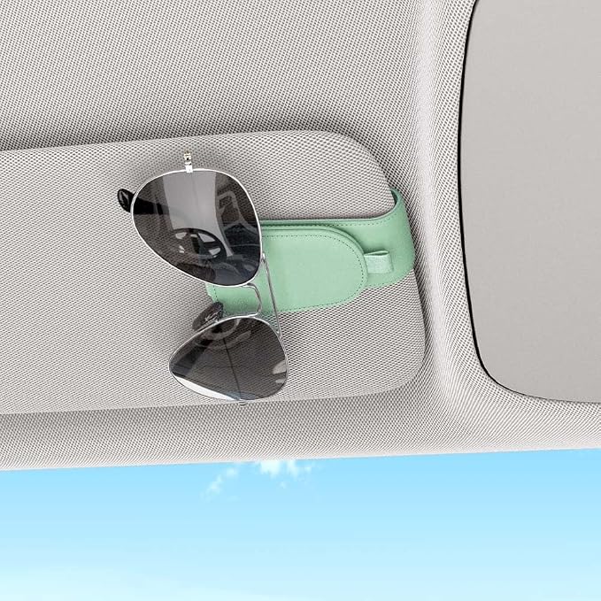Sunglass Holder for Car Visor, Suede Cloth Magnetic Sunglass Organizer for Car Accessories, 2 Packs, Pastel Green
