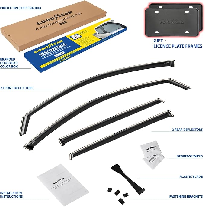 Goodyear Shatterproof in-Channel Window Deflectors for Volkswagen Taos 2022-2026, Rain Guards, Window Visors for Cars, Vent Deflector, Car Accessories, 4 pcs - GY007938