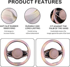 Leather Steering Wheel Cover, Colorful Cute Pink Purple Steering Wheel Cover Non-Slip Breathable Fabric Absorbing Sweat Universal Car Accessories for Women 14.5–15 inch