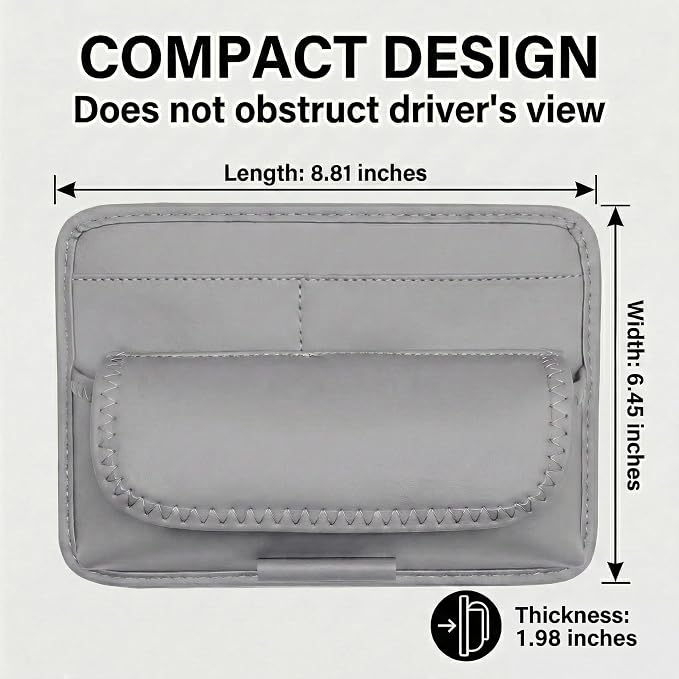 Car Visor Organizer – Sun Visor Storage Pouch Holder for Vehicle Truck SUV, PU Leather Auto Interior Accessories for Registration Document, Gas Card & Sunglasses, Universal Fit (Gray)