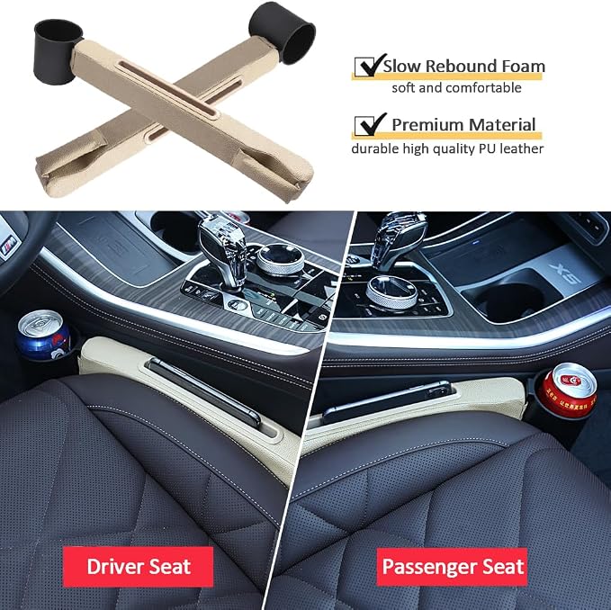 Advanced 3in1 Car Seat Gap Filler with Pocket Organizer and Removable Cupholder,Console Side Pocket Organizer,Car Seat Gap Pad for Cellphone Coin Key,Stopper and Blocker,PU Leather,2 Packs