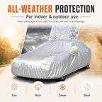 Heavy Duty Car Cover 189"×75"×59" Waterproof All-Weather Sedan Cover with Zipper Door+Windproof Straps，UV Snowproof Dustproof Fit for Toyota Corolla Honda Civic VW Jetta Kia Forte Elantra+More