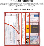 Car Registration and Insurance Holder, Vehicle Glove Box Car Organizer Men Women Wallet Accessories Case with Magnetic Shut for Cards, Essential Document, Driver License, Bling Red
