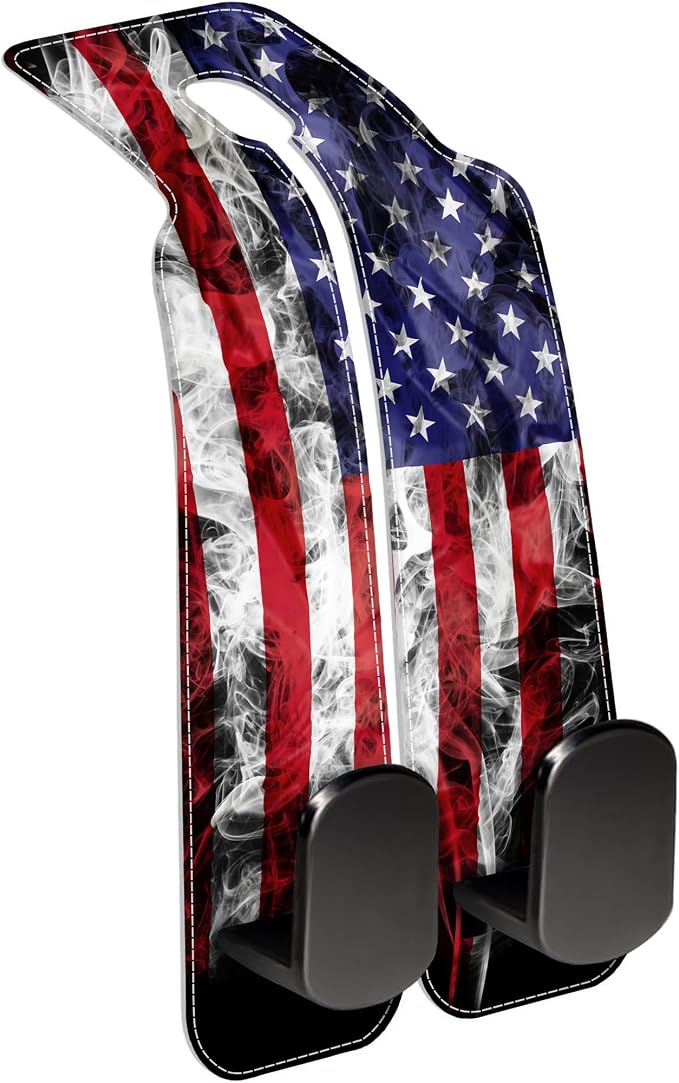 Car Headrest Purse Hanger Vintage National America Flag 1 Pack Bag Purse Holder for Car Premium Leather Double Metal Hook for Handbags, Grocery Bags and Phones