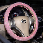 Pink Bling Steering Wheel Cover for Women Sparkly Rhinestone Bedazzled Car Accessories Diamond Cute 15.5-16 inch for Large Size Steering Wheel