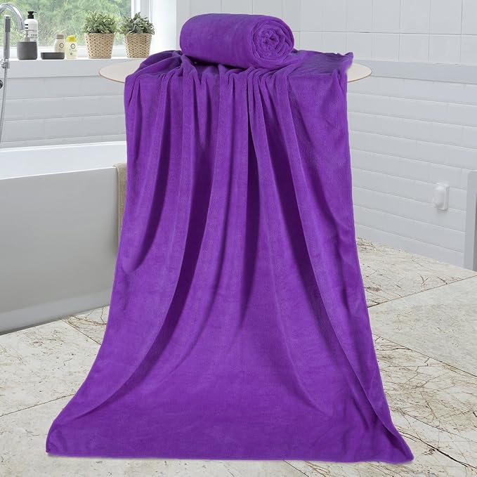 Microfiber Bath Towels, 2 Pack, 30" x 60", Large Microfiber Towel for Body, Oversized, Ultra Soft, Super Absorbent, Fast Drying, Perfect for Bathroom, Shower, Sauna, Yoga, Gym, Violet