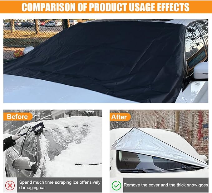 82"×49" Car Windshield Cover for Ice and Snow, All-Seasons Windshield Sunshade with Anti-Theft Straps and Side Mirror Covers, Waterproof Windproof Car Frost Protector, Portable Winter Car Accessories