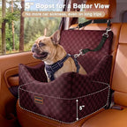 Elevated Dog Car Seat for Small/Medium Dogs up to 36 lbs, Memory Foam Booster Seat with Detachable Washable Cover, Travel-Safe Car Bed with Safety Belts & Storage Pockets, Red