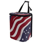 American Flag Star Print Car Trash Can with Lid, 4th of July Leak Proof Auto Trash Bag Hanging Vehicle Garbage Can Multipurpose Storage Container for Back Seat Road Trip