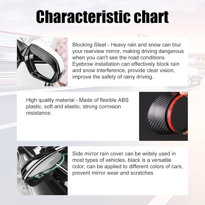 2Pcs Carbon Fiber Side Mirror Rain Visor Guard, Universal for Cars, Trucks and SUVs (Black)