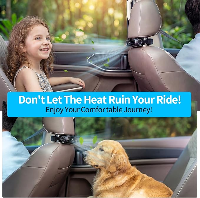 Car Seat Fan for Driver & Backseat - 2026 Upgraded Mini Portable USB Back Cooling Fan Kids Baby Quiet headrest Neck Fan Accessories with 3 Adjustable Wind Speeds for Almost Vehicle Jeep Van RV Truck