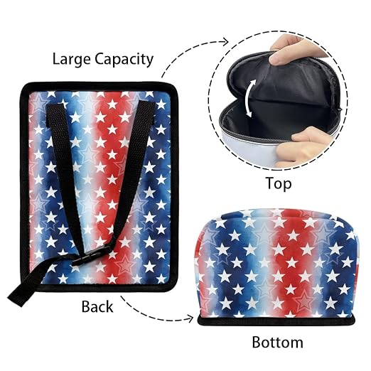 American Flag Star Print Car Trash Can with Lid, 4th of July Leak Proof Auto Trash Bag Hanging Vehicle Garbage Can Multipurpose Storage Container for Back Seat Road Trip