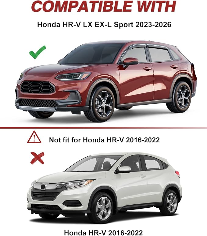 Outside-Mount Window Rain Guards Fit for Honda HR-V LX EX-L Sport 2023-2026, Extra Durable Window Visors Wind Deflector Dark Smoke Vent Shades Car Tape-on with Thicker 4PCS
