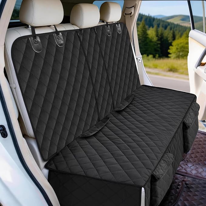 Dog Car Seat Cover for Back Seat,Armrest Compatible, Waterproof Backseat Protector, Nonslip Rear Seat Cover for Dogs & Kids, Universal Size Fits Cars Trucks SUVs(Black)