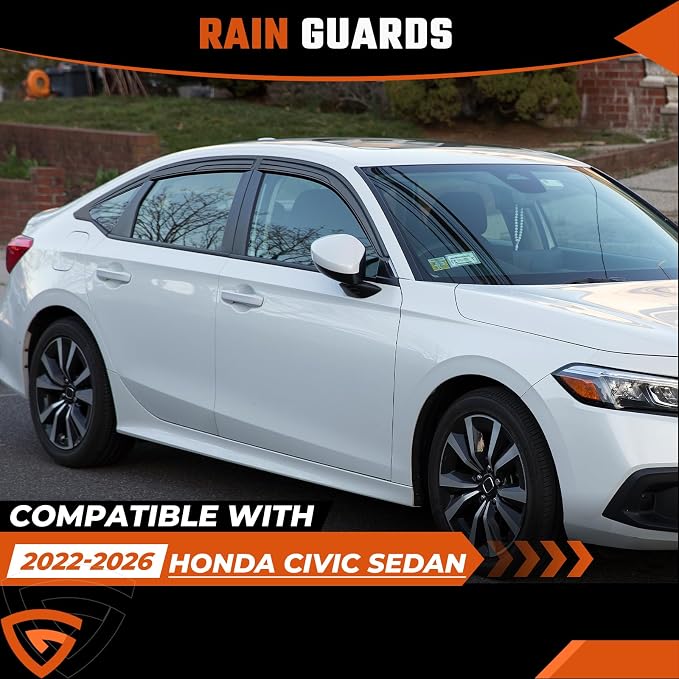 Rain Guards Compatible with Honda Civic Sedan 2022 2023 2024 2025 2026, Tape-on Durable Side Window Wind Deflectors, 2022-2026 Civic Rain Guard Black 6 PCS