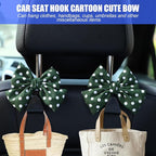 Mandark 2-Piece Car Seat Hooks - Cute Bow Vehicle Hooks for Purses and Bags - Universal Automotive Hanger for SUV, Sedan, Truck (Green/Polka Dot)