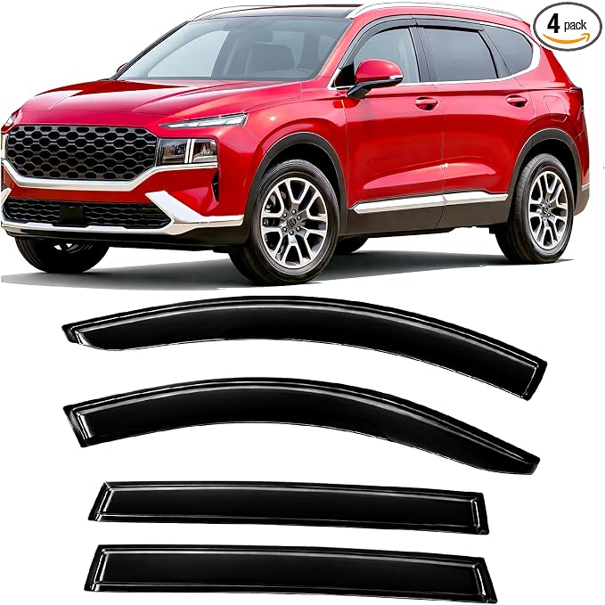 2019-2023 Tape-On Rain Guards for Hyundai Santa Fe Side Window Visor Deflectors, Se Sel Limited Calligraphy, Durable Tinted Vent Shades 2020 2021 2022