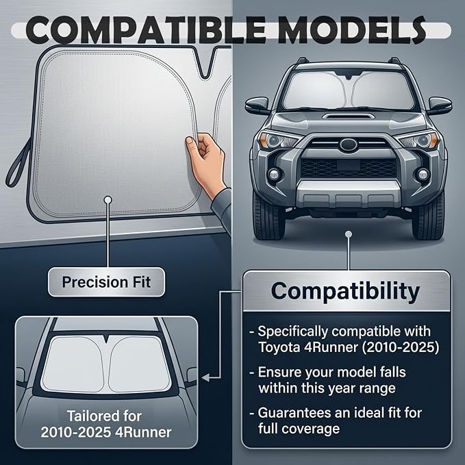 Car Windshield Sun Shade Compatible with Toyota 2010-2025 4Runner,Oxford Cloth Windshield Cover Sun Shade with Storage Bag,Foldable Car Shades Front Windshields for Blocking Sunlight