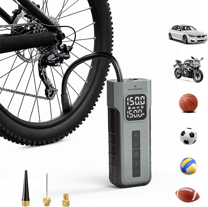 Tire Inflator Portable Air Compressor for Ball Pump,1 Min Fast Inflation Cordless Bike Pump with Digital Pressure Gauge LED Light,150 PSI Electric Air Pump for Car Tires,Bicycle,Motorcycle,Ball (Grey)