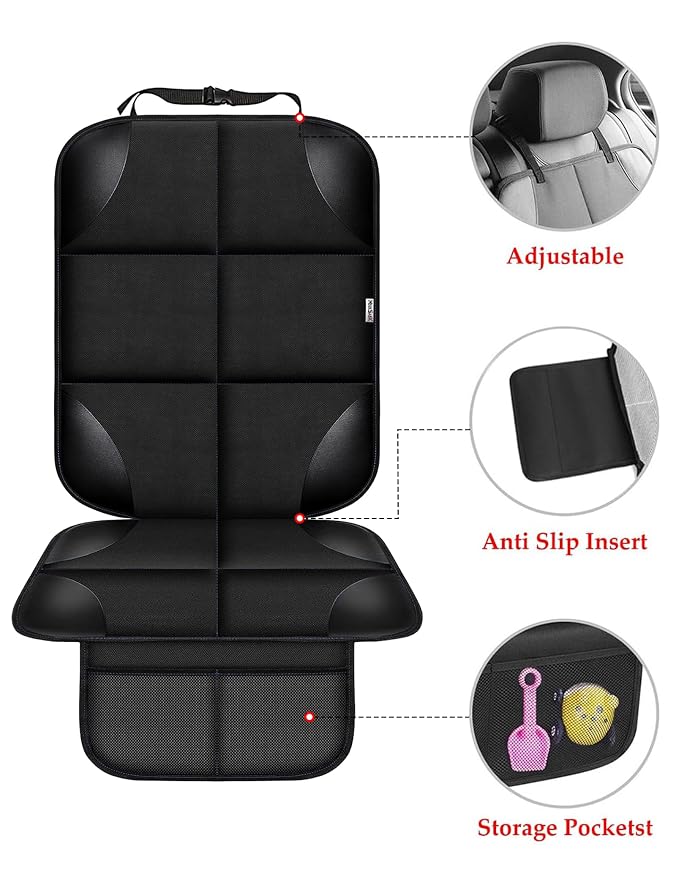 Car Seat Protector for Child Car Seat, Durable 600D Fabric Waterproof Car Seat Cover with Thick Pad Non-Slip Backing，No Imprints (Black 1pc)