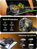 215W Retractable USB-C Car Charger, [PD 65W Laptop Fast Charging] 4 in 1 Cigarette Lighter Adapter, Socket Splitter with Multi Port, 12V Car USB Charger Adapter for iPhone 17 Pro Max, MacBook, GPS