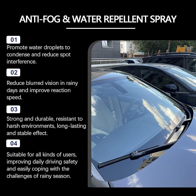 Anti-Fog & Water Repellent Spray: Anti-Fog & Water Repellent Spray for Windshields & Mirrors, Quick Interior & Exterior Car Glass Bundle for Windows, Windshields, Mirrors, Rain-Repellent (1pc)