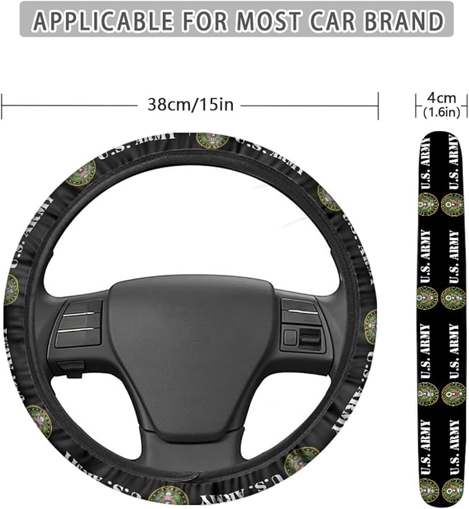 Car accessories Compatible with US Army Steering Wheel Cover 14-15 Inch, Non-Slip Stretchable Design for Easy Installation, Comfort Grip (TZ-JD-FXPT-5)