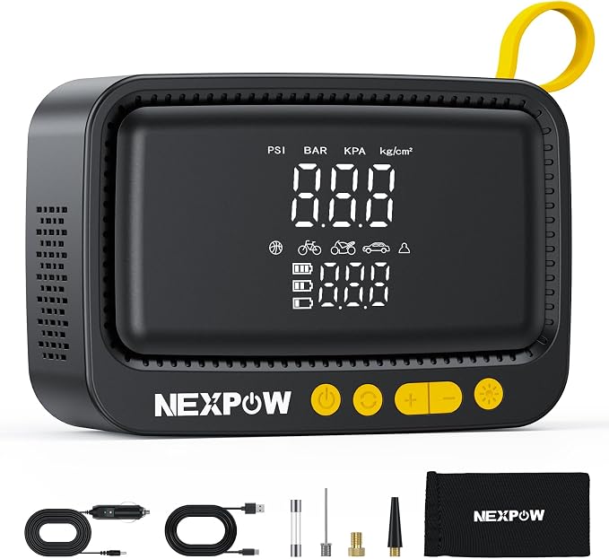 Tire Inflator Portable Air Compressor, 150 PSI Air Pump for Car Tires with Digital Pressure Gauge & Auto Shut-Off, Air Compressor Portable for Car, Motorcycle, Bicycle, Balls, Yellow