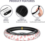 Pink Cow Print Steering Wheel Cover for Women Men with 2 Pcs Car Coasters, Universal 14.5-15 Inch Rainbow Steering Wheel Covers Non-Slip Car Accessories for Girls