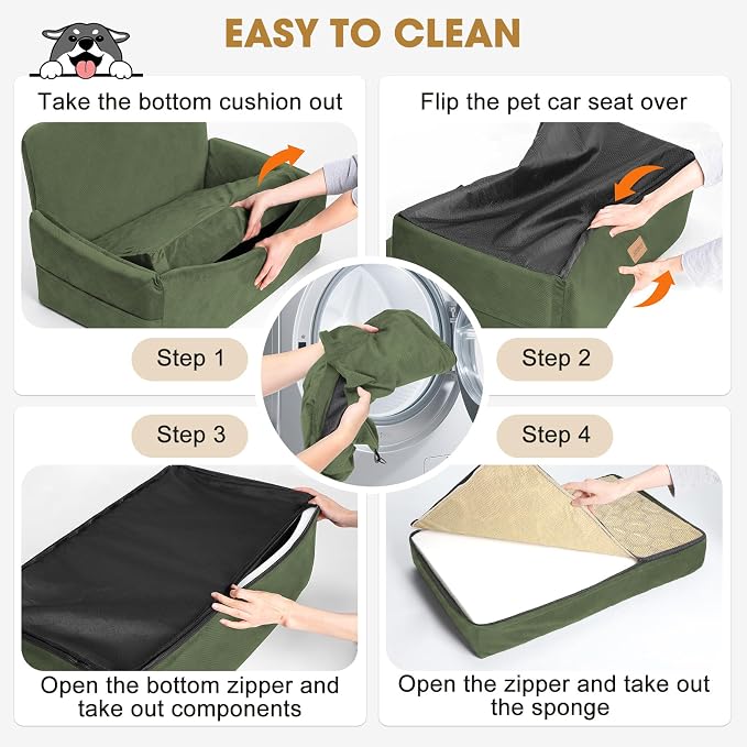 Dog Car Seat for Large Medium Sized Dogs Under 55 lbs, Dog Booster Seat for 2 Small Dogs with Detachable Washable Cover, Memory Foam Pet Car Seat with 2 Safety Belts and Storage Pockets