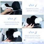 2 Pcs Plush Heart Shaped Pillow with Angel Wings Car Headrest Soft Comfortable Seat Pillow for Driving Travelling Room Office Car Decor, 19.7 x 8.3 Inch(Black)